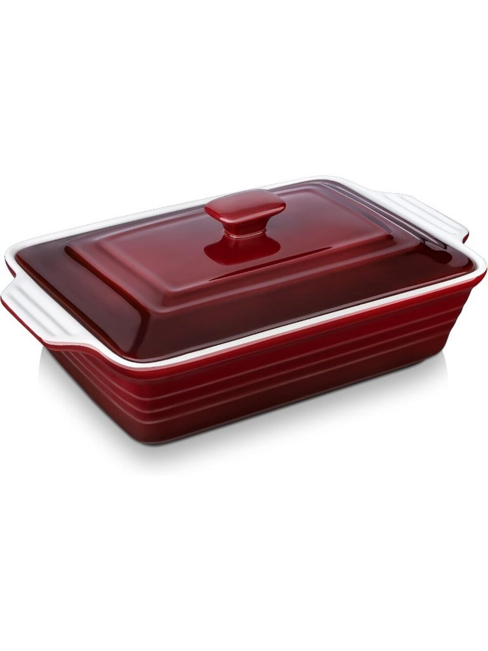4.5 Quart Gradient Red Ceramic Casserole Dish with Lid Oven Microwave Baking Pan